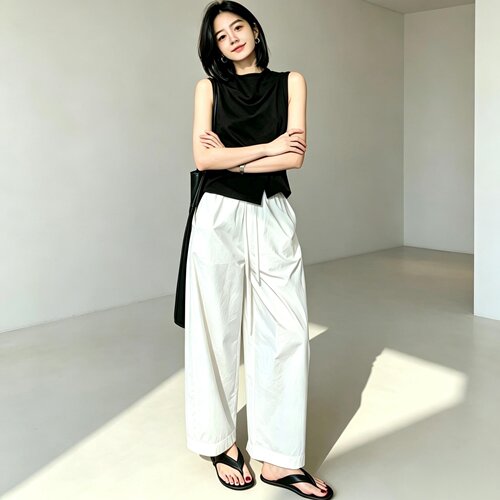 夏季凉感微弧九分泡泡阔腿女裤