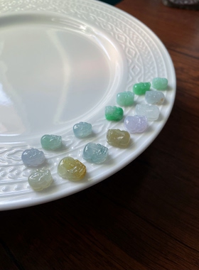 天然A货翡翠飘黄翡绿招财守财冰迷你小貔貅编细手绳手链戒指配饰
