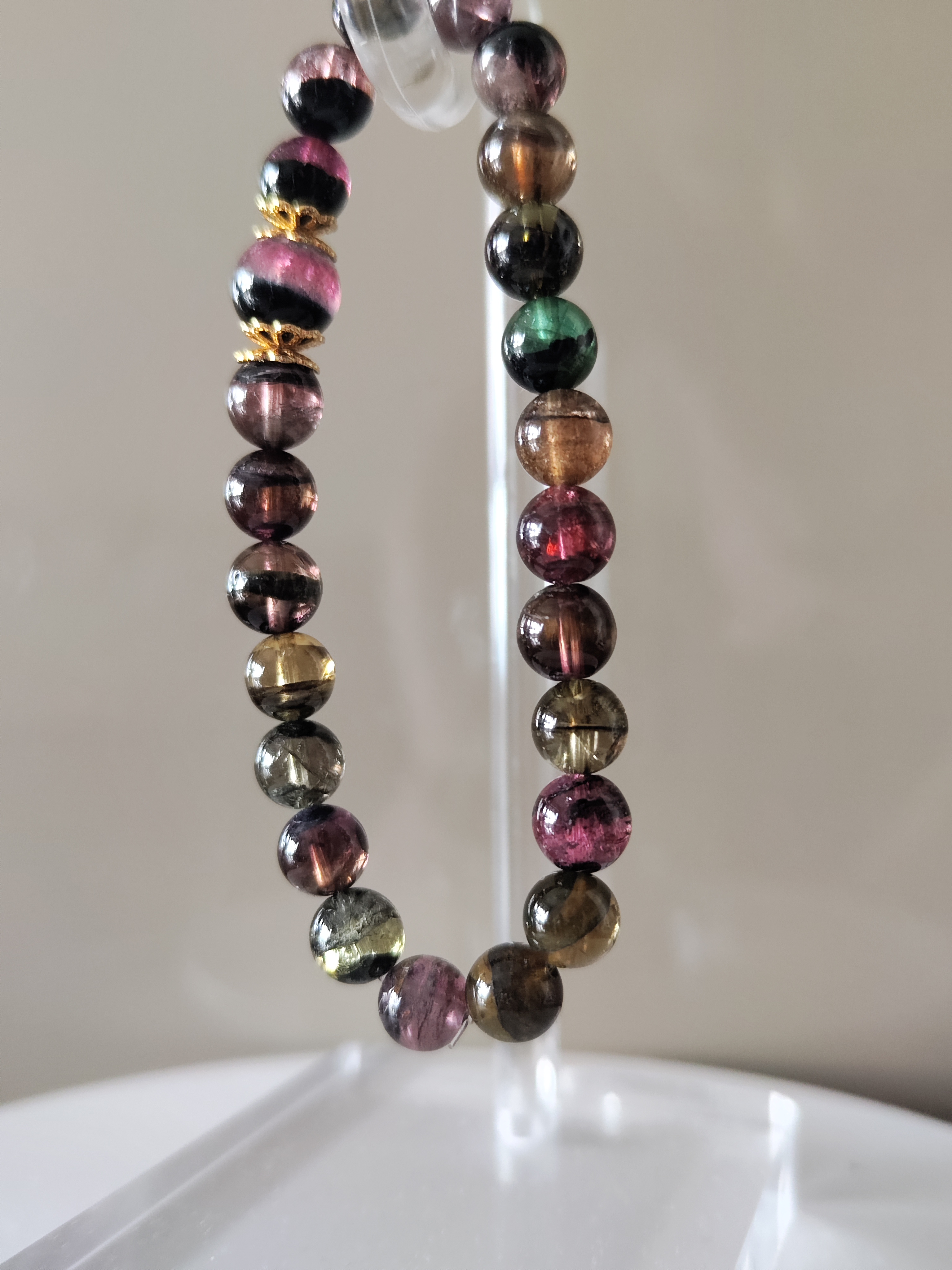 天然巴西老矿西瓜碧玺单圈手链随形水晶饰品礼物男女手串一物一图