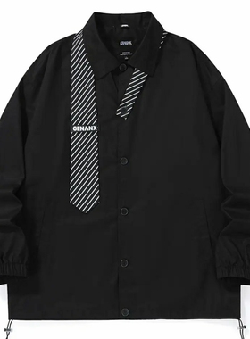 GENANX闪电潮牌春季新款简约领带设计宽松情侣夹克黑色外套男