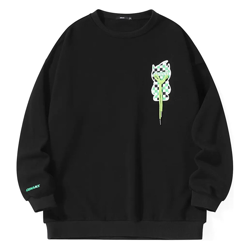 GENANX闪电潮牌套头卫衣宽松oversize英文小熊印花情侣款圆领上衣