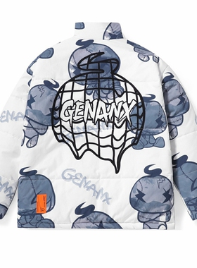GENANX闪电潮牌羽绒外套冬季满印贴标logo设计白色短款情侣羽绒服