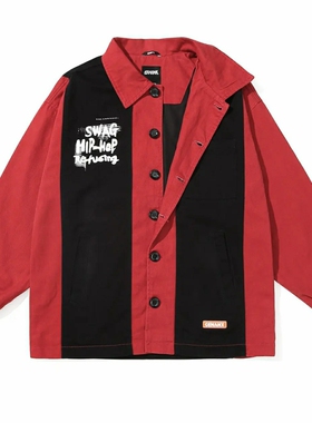 GENANX闪电潮牌2025春季新款情侣夹克简约撞色宽松红色夹克外套男