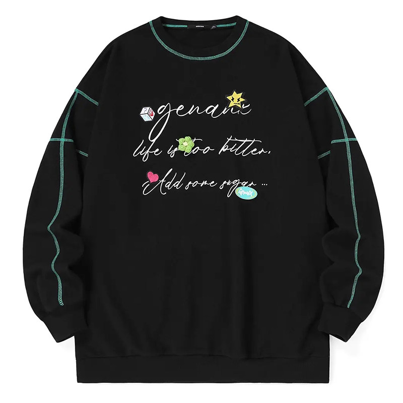 GENANX闪电潮牌秋季卫衣无性别卫衣新品英文涂鸦印花长袖上衣国潮