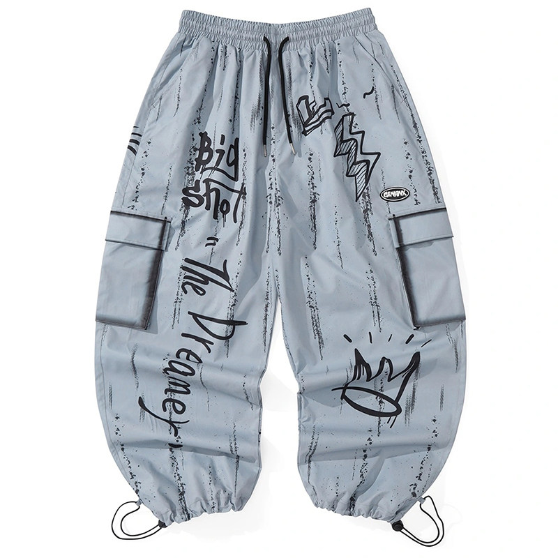 GENANX闪电潮牌裤子男贴袋街头秋季新款线条手绘印花工装休闲裤男