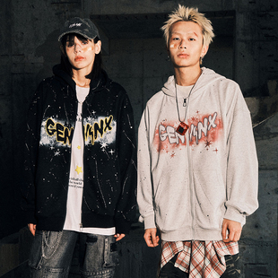 GENANX闪电潮牌重磅美式硬挺开衫连帽夹克男女款2024秋冬新款外套