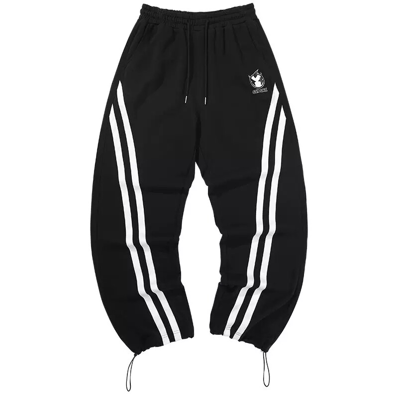 GENANX闪电潮牌新款休闲裤2025春季新款纯棉束脚黑色条纹休闲裤子