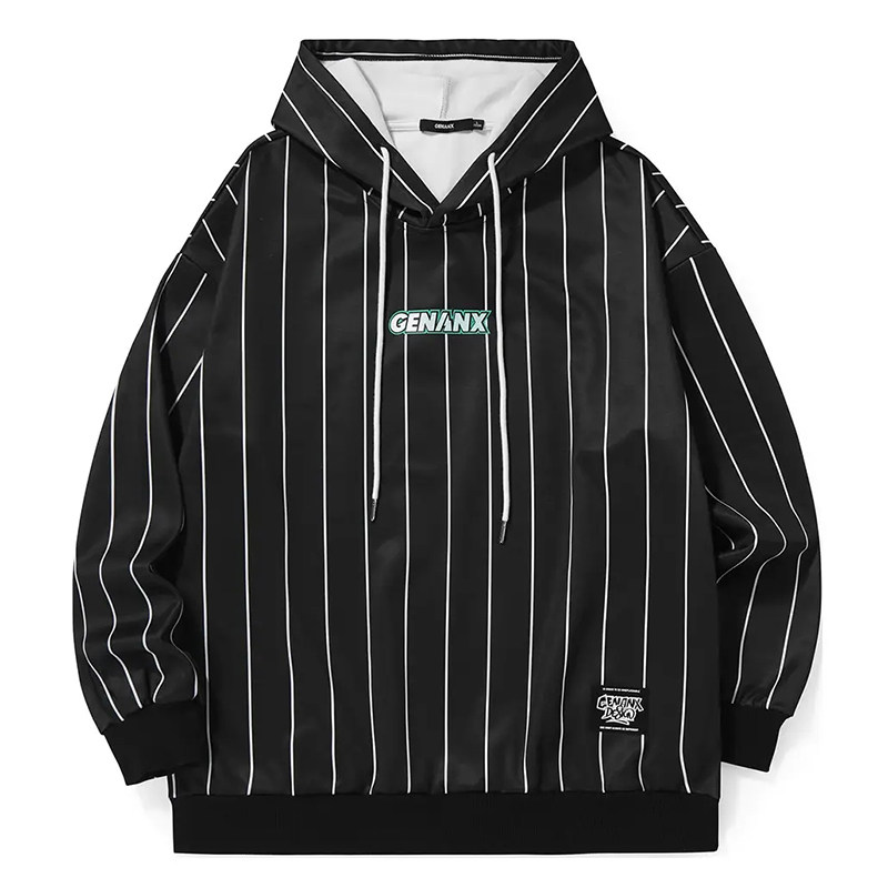genanx闪电潮牌竖条纹卫衣高街时尚无性别新款潮连帽上衣情侣卫衣