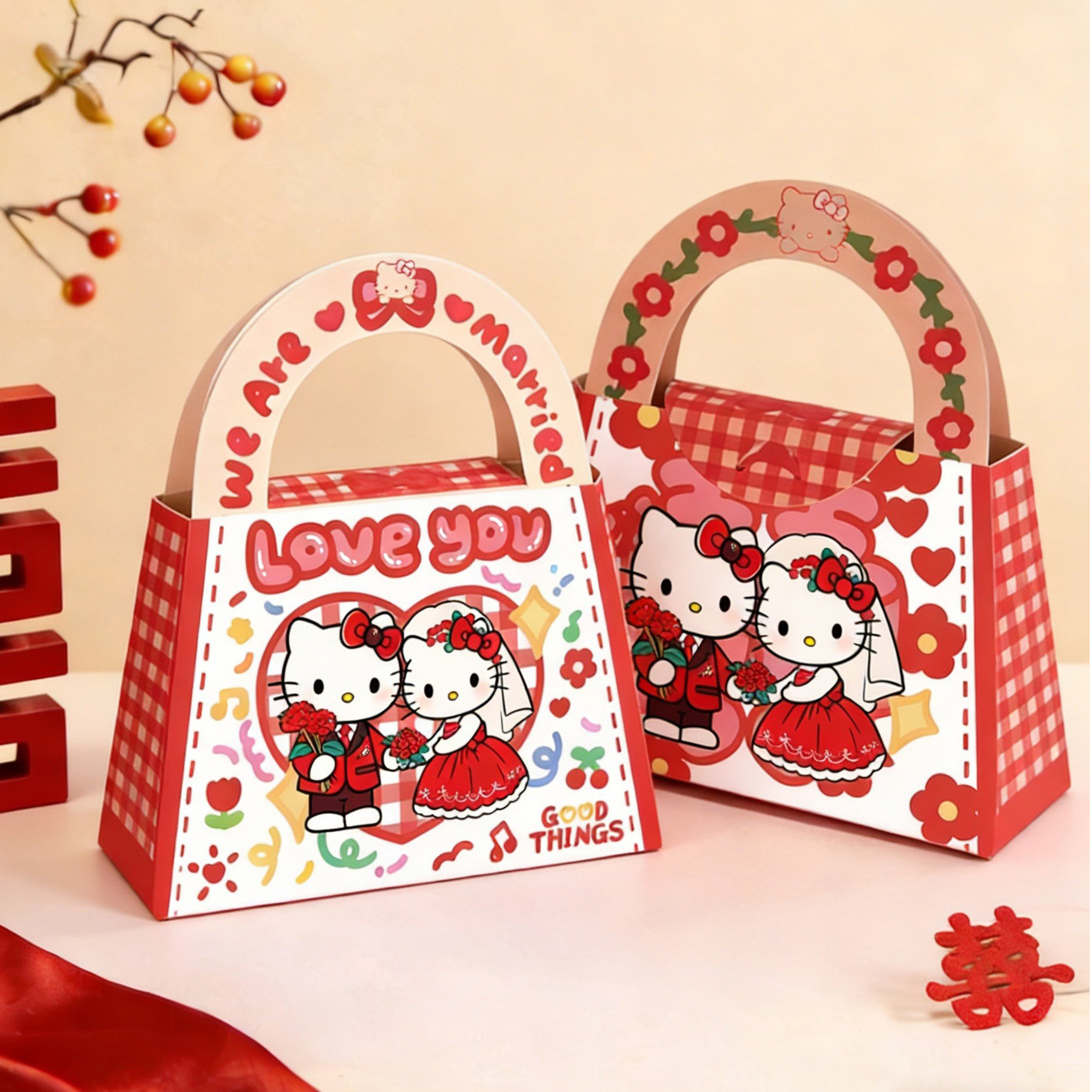 卡通可爱hellokitty婚礼结婚喜糖包装盒订婚糖果袋喜庆可爱好包装