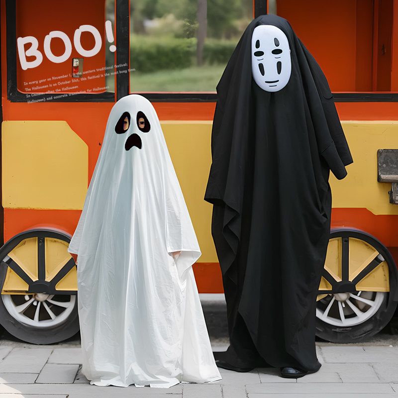 万圣节服装无脸男cos服黑幽灵亲子儿童成人女可爱鬼服饰面具衣服