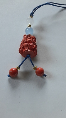 朱砂红砂手机链纯手工雕刻凤九可做手机挂