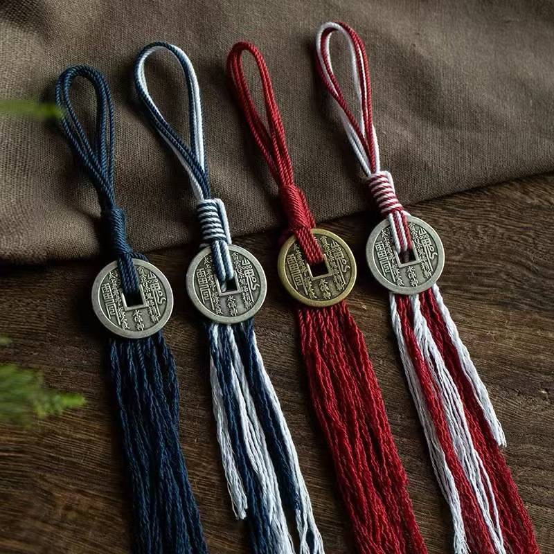 复古黄铜山鬼花钱好运牌汽车钥匙扣挂件平安符铜钱包包挂饰男女礼