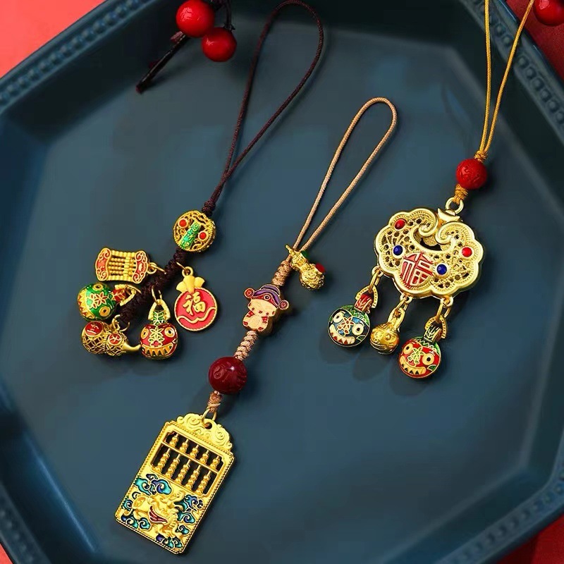 平安如意本命年黄金色手机链子