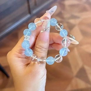 白水晶手串海宝蓝纯净高透天然水晶手链女蓝色小众高级转运送礼物