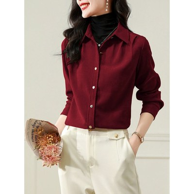 复古港风磨毛衬衫女长袖1088