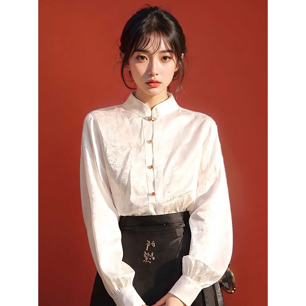 新中式国风白衬衫女早秋大码1149
