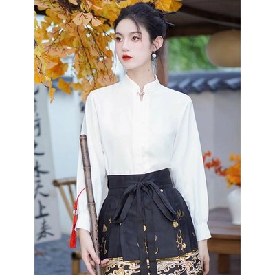 配马面裙的上衣2025新款春秋季古风新中式国风通勤对襟立领衬衫女