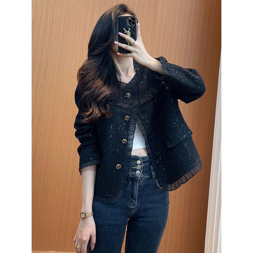 黑色富家千金小香风外套女2024新款秋装短款小个子时尚休闲短外套,女装/女士精品,衬衫,淘宝优惠券,粉丝福利购,淘宝优惠卷
