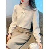 旗袍打底衫 国风雪纺衬衫 复古盘扣上衣女2025春秋季 新款 新中式 长袖