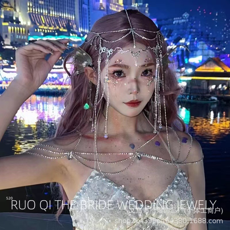 人鱼耳饰鲛人耳人鱼耳头饰耳挂汉服头饰美人鱼儿童饰品cospla边