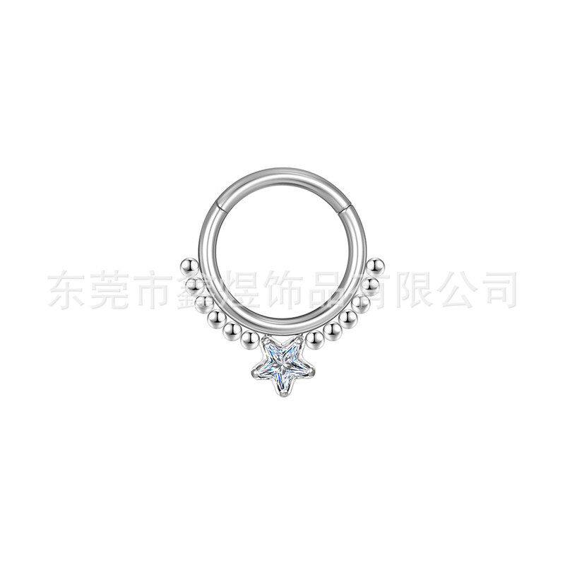 跨境316L钛钢鼻饰人体穿刺鼻环耳环饰品畅销欧美新款五角星锆石