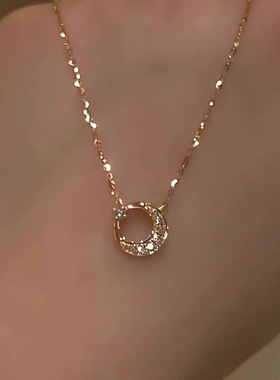 2025年新款日月星辰项链女精致轻奢锆石月亮吊坠不锈钢锁骨链