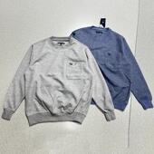 日系风胸前口袋圆领宽松休闲简约男女可以叠穿套头长袖 卫衣