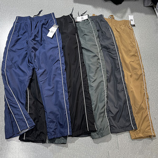 条杠松紧腰直筒宽脚长裤 侧拉链加绒保暖宽松休闲大码 外贸 裤 秋冬季