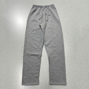 直筒宽脚基础男女百搭长裤 家居裤 松紧腰秋冬薄绒烟灰宽松休闲大码