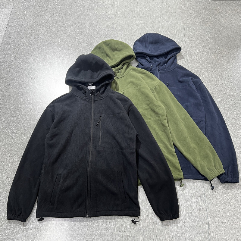 秋冬季摇粒绒起热保暖多口袋宽松休闲连帽抓绒卫衣外套外贸上衣