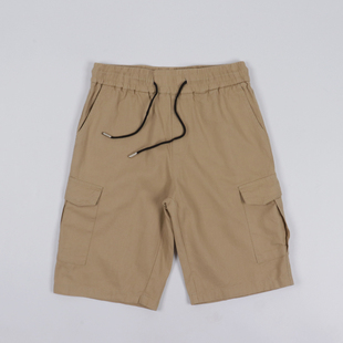 夏季 宽松直筒帆布休闲裤 男女工装 卡其色多口袋五分裤 短裤 水洗棉