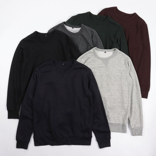 春秋款柔软打底圆领长袖纯色毛圈套头卫衣针织上衣宽松版外贸男装