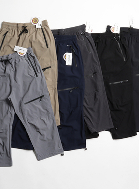 七分裤！可收脚口！弹力面料夏季速干马裤多口袋工装裤子松紧腰男