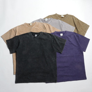 重磅咔叽！夏季水洗纯棉短袖高克重复古圆领衫男做旧风格T恤美式