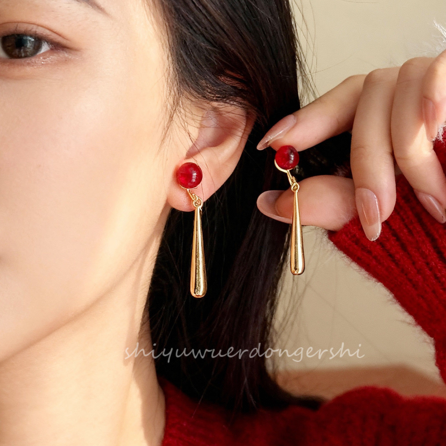 复古仿玛瑙红珠蚊香盘耳夹无耳洞轻奢高级感水滴耳饰中古旗袍耳钉,饰品/流行首饰/时尚饰品新,耳夹,淘宝优惠券,粉丝福利购,淘宝优惠卷