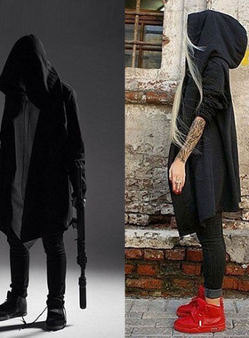 大兜帽卫衣男中长款黑色巫师帽披风斗篷法师长袍风衣男外套衣服男