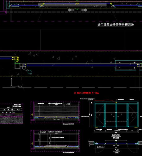 F钢化玻璃电动感应门安装CAD施工图平面图立面图节点图