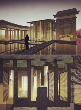 草图大师现代景区度假村新中式游客接待服务中心建筑设计su模型