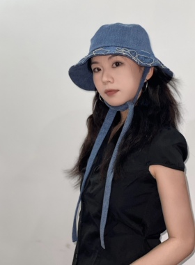 复古休闲男女百搭牛仔蕾丝渔夫帽