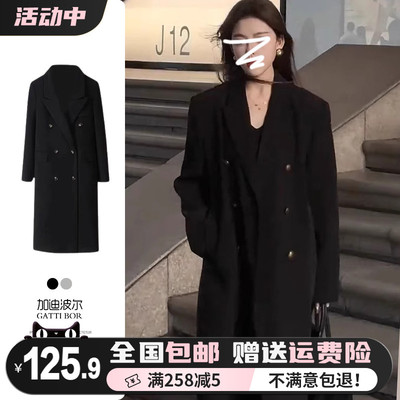 小个子赫本风西装黑色毛呢外套女秋冬2023新款韩系高级中长款大衣