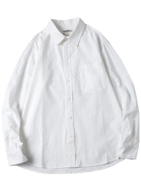 日式休闲牛津纺长袖衬衫男士春秋季内搭纯白色外套叠穿打底衬衣