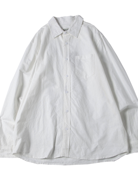 日系复古纯棉牛津纺工装长袖白色衬衫男女宽松休闲上衣衬衣外套