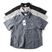 复古刺绣短袖 男条纹衬衫 INS潮牌T恤开衫 日式 宽松情侣休闲半袖 外套