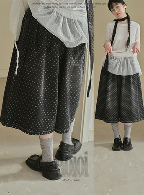 Aoioi日系少女百搭波点牛仔七分裤女春夏百搭宽松显瘦阔腿裤子