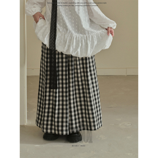 2件8折 女春 Aoioi 日系少女百搭黑白格阔腿休闲裤