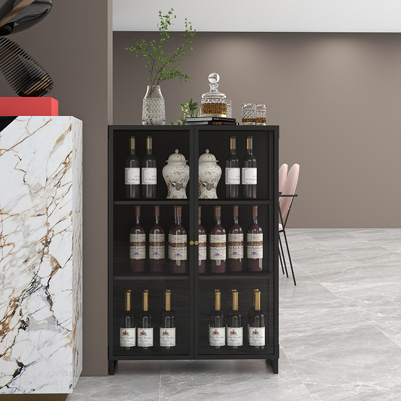 意式轻奢酒柜手办展示柜靠墙一体储物陈列柜现代双门钢化玻璃酒柜