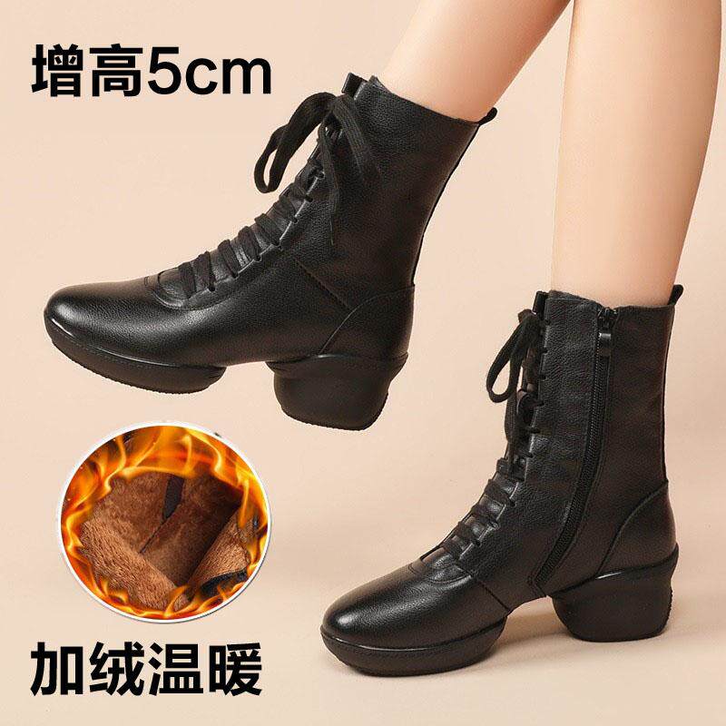 2024新款广场舞鞋真皮跳舞鞋软底冬天女士水兵舞鞋靴子加绒舞蹈鞋