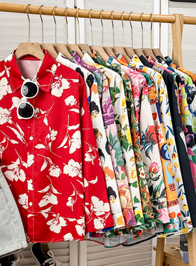 复古衬衣宽松港风花朵春游碎花表演设计感小众长袖衬衫印花衬衣女