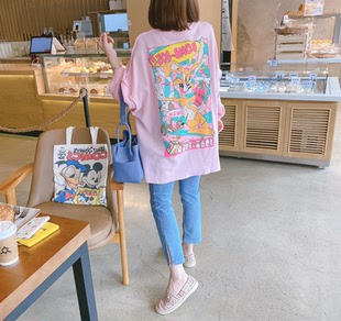 韩国东大门新款2025秋季个性剪裁卡通兔子减龄粉色宽松薄款卫衣女