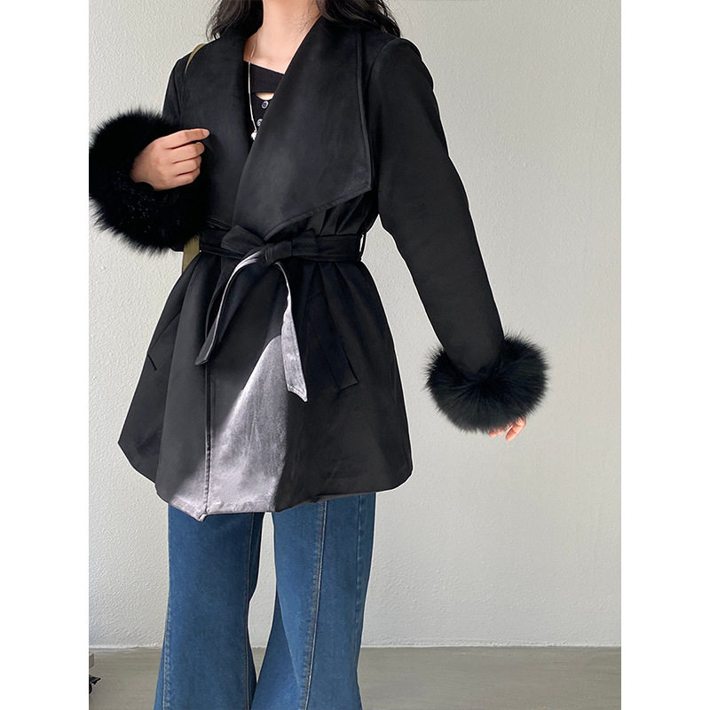 江左 高智秀场 袖口狐狸毛系带收腰麂皮绒羽绒外套女25冬季1001-2